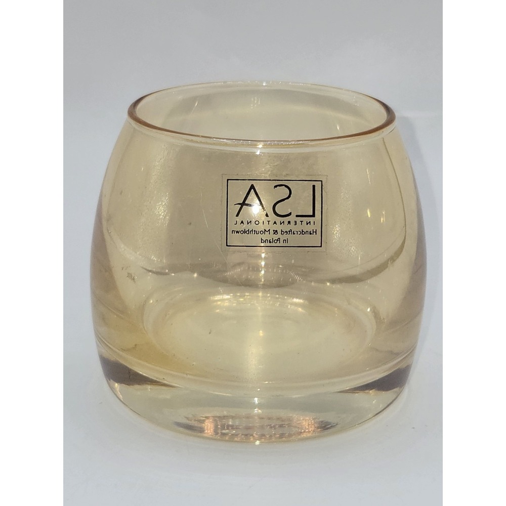 LSA International Handcrafted Mouth‎ Blown Glass Votive Holder Poland Amber Tint